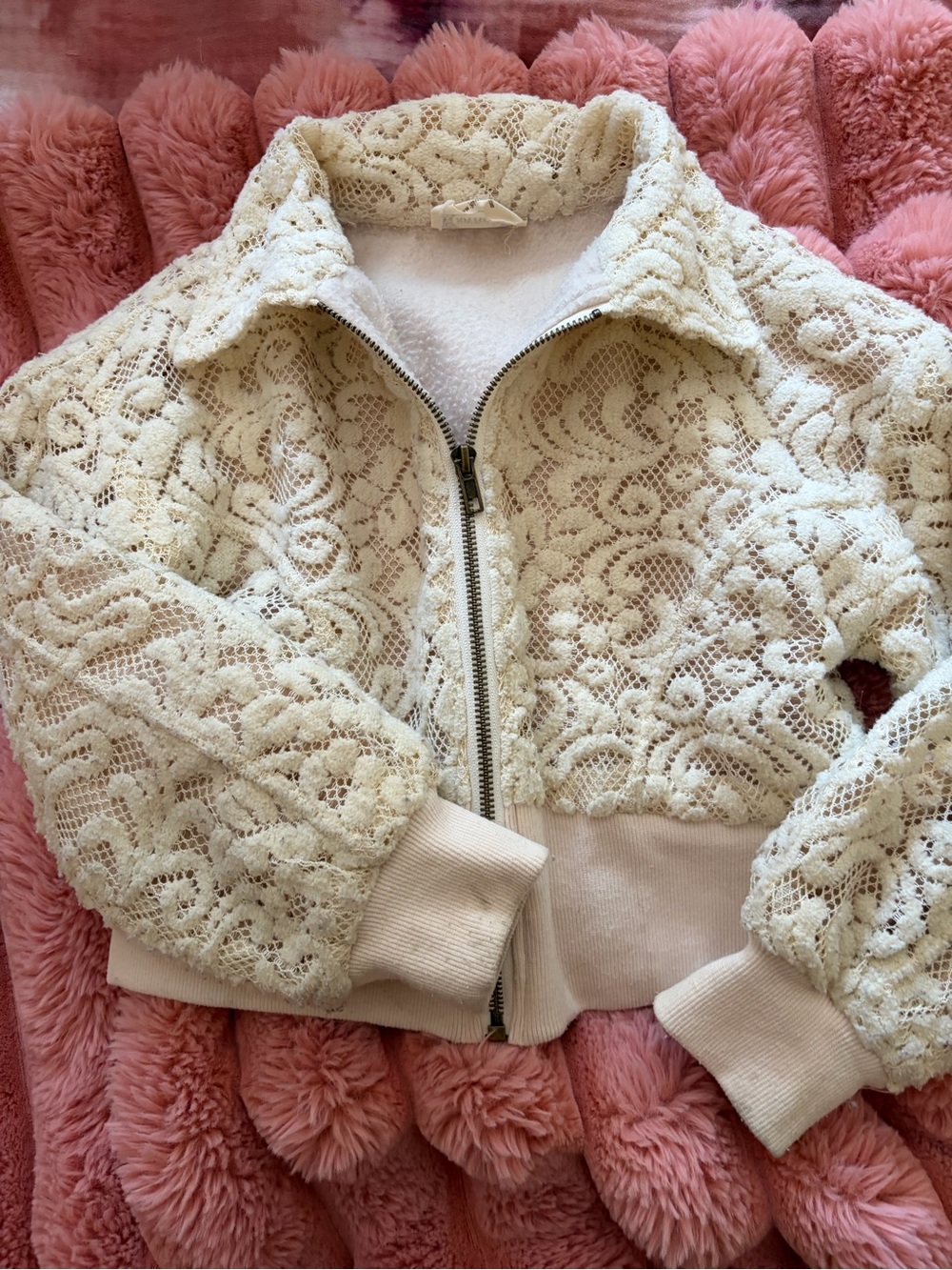 Joyfolie Cream Lace Bomber Jacket Girls Sz8